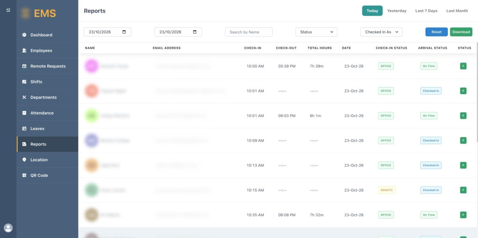 EMS: Attendance reports with arrival and check-in status