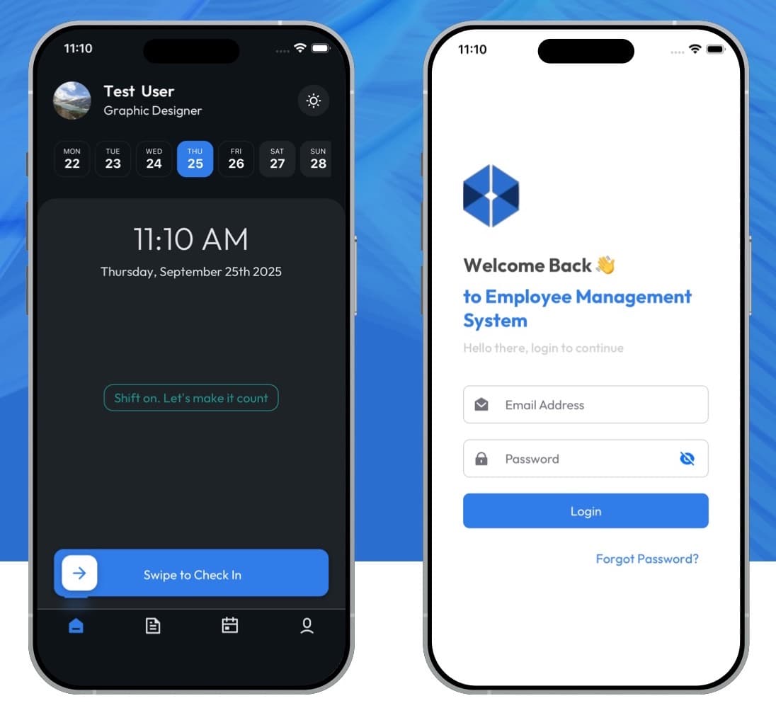 EMS: Mobile app: swipe to check in, and secure sign-in