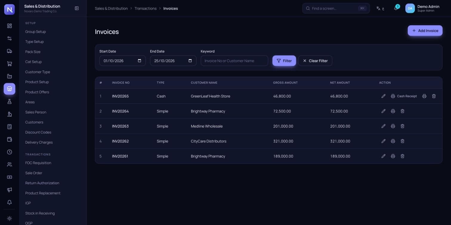 Enterprise Suite: Sales invoices, cash and credit, with a cash receipt one click away