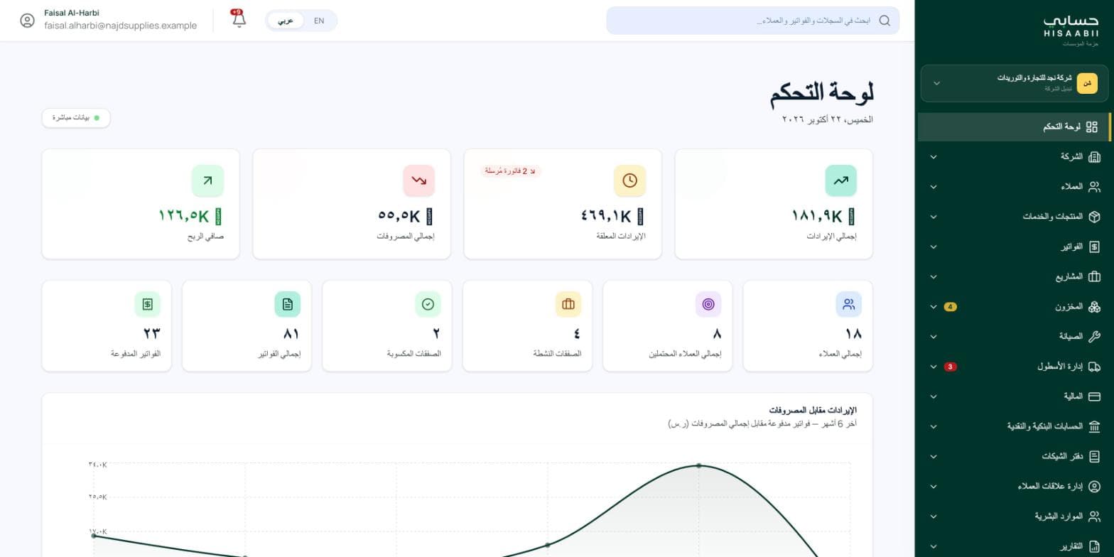 Hisaabii: Full Arabic, right-to-left workspace