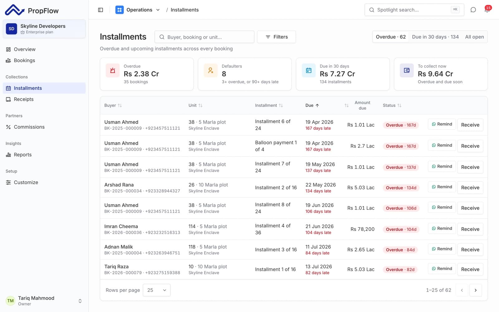 PropFlow: Installments with overdue and defaulter alerts