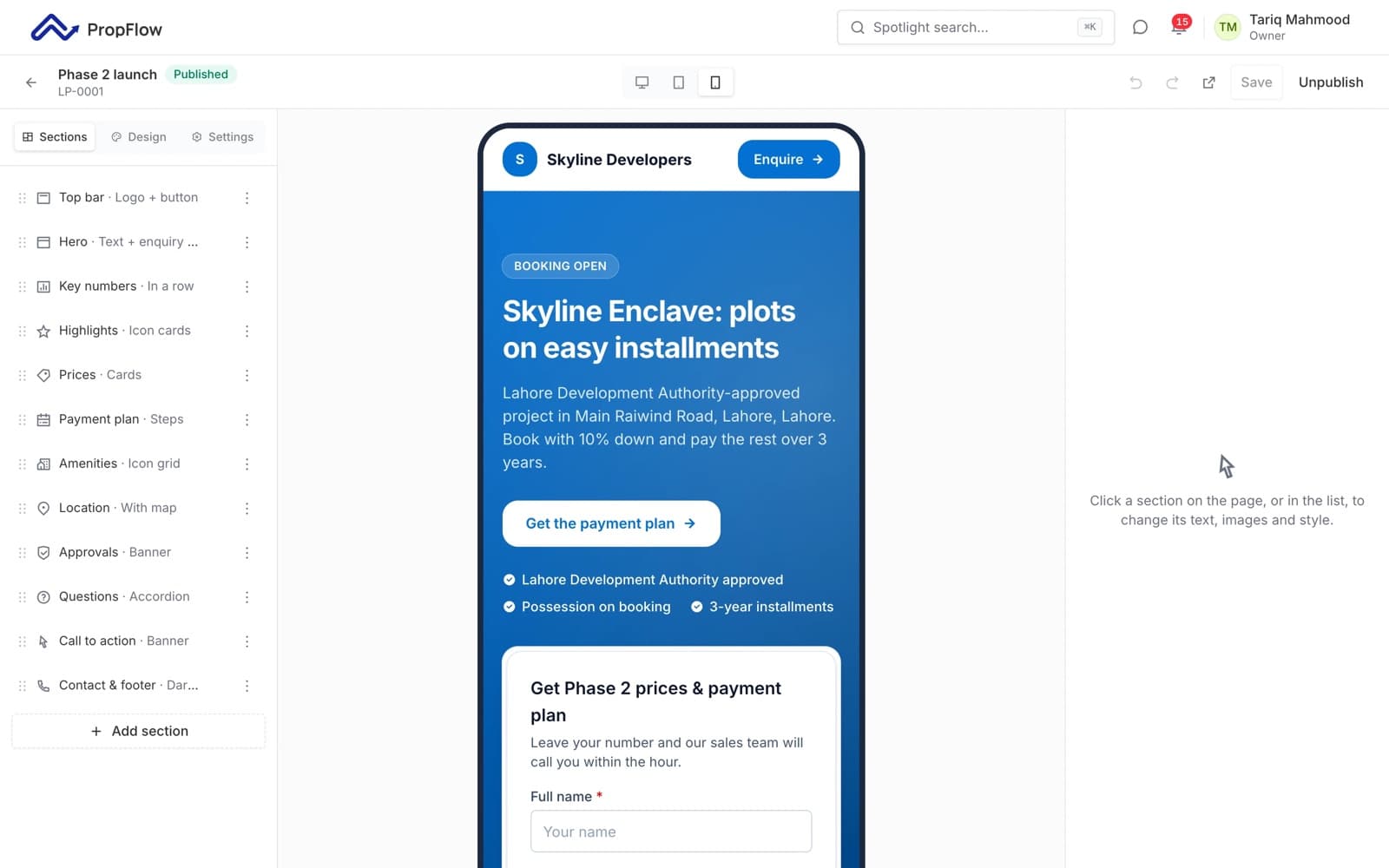 PropFlow: Landing page builder for launches, expos and overseas buyers