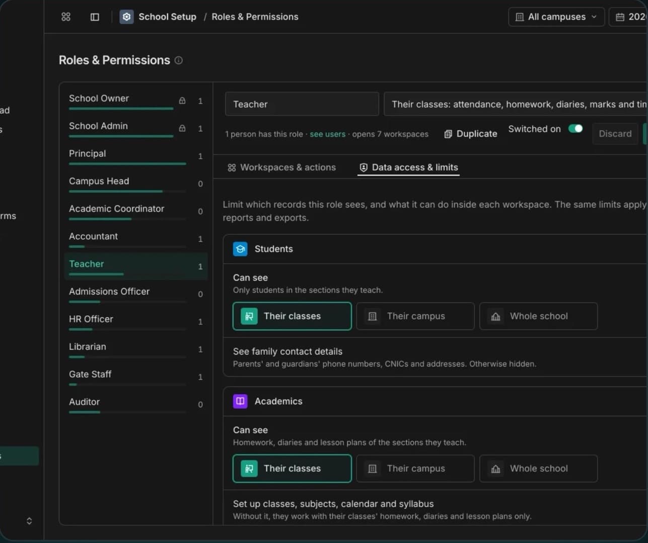School360: Roles and data access: their classes, their campus or the whole school