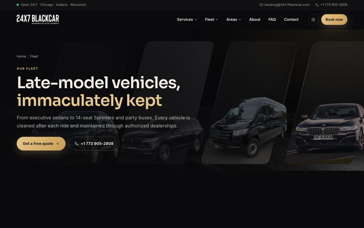Fleet page headed Late-model vehicles, immaculately kept, with sedans, SUVs and a Sprinter