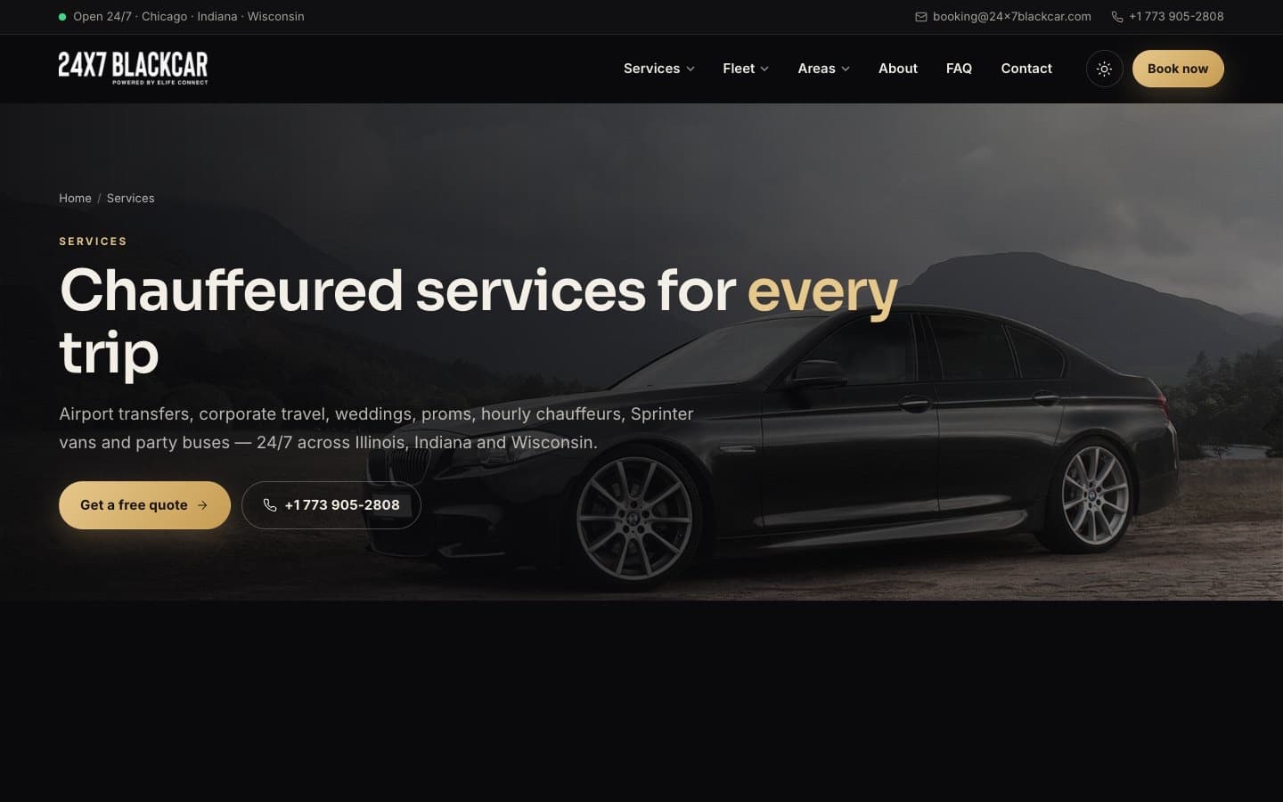 Services page headed Chauffeured services for every trip