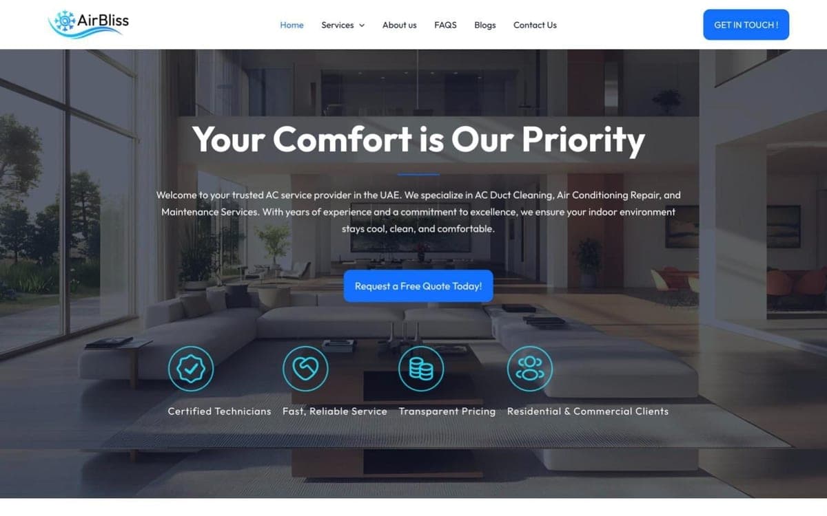 AirBliss Technical website home page