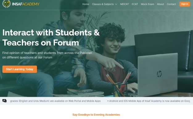 Insaf Academy website home page