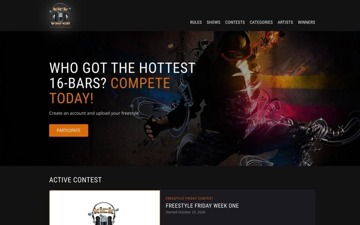 Kick A Verse website home page