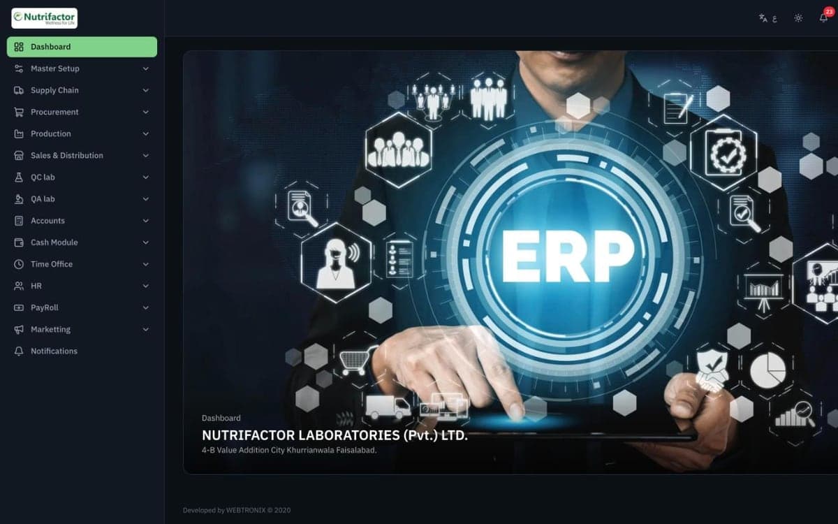 Nutrifactor ERP website home page