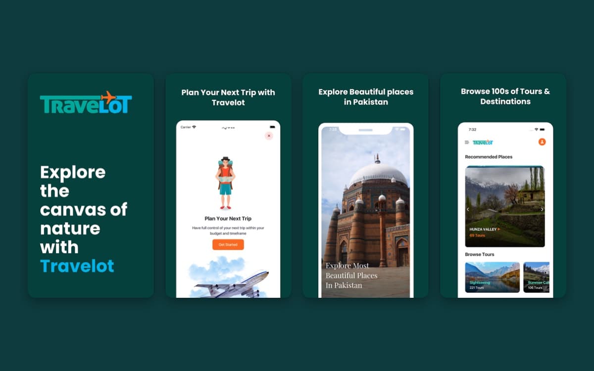 Travelot app screens